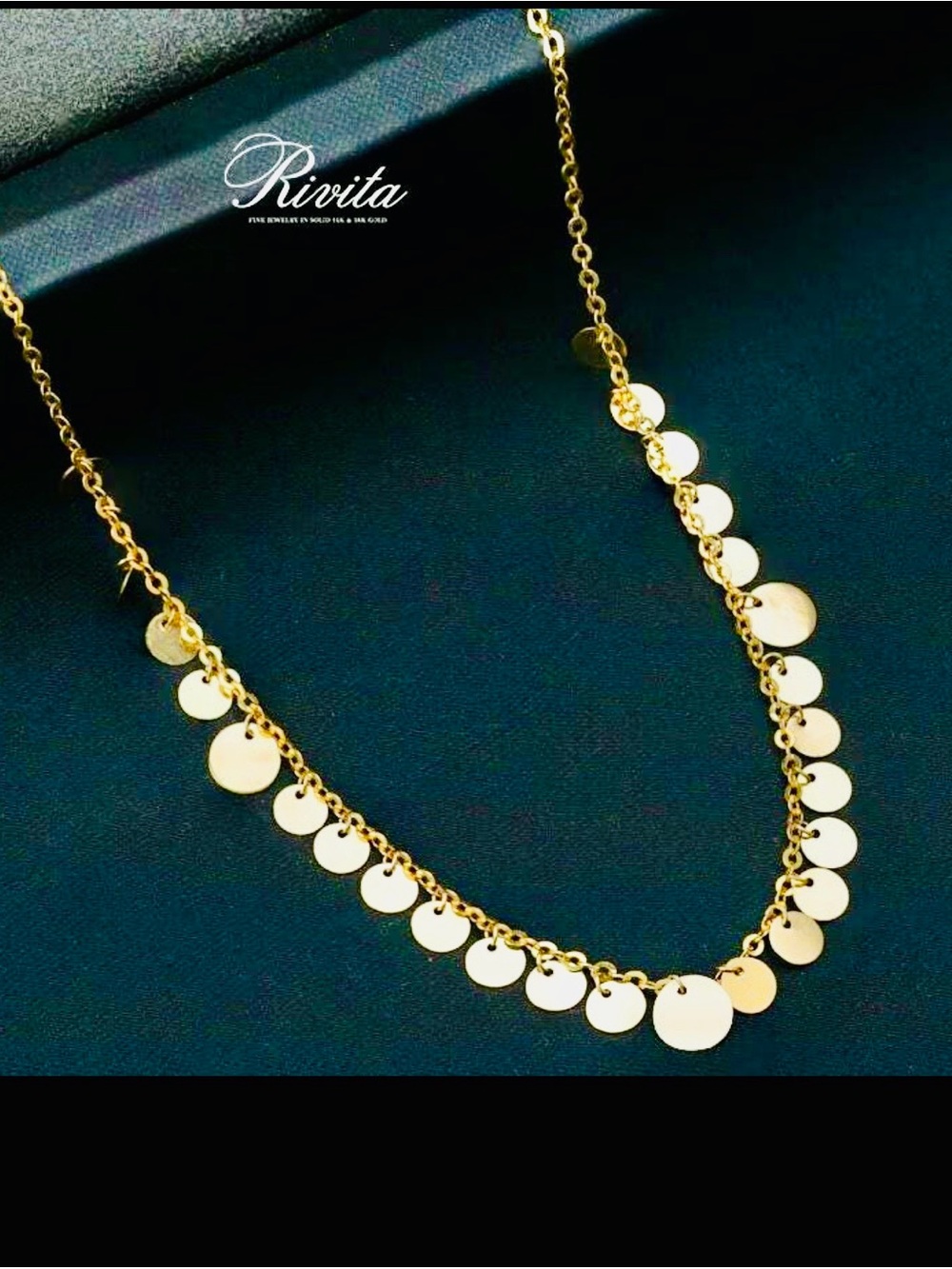 18K Solid Gold Disc Choker Necklace, 18k Coin Dangle Necklace. NwBox!